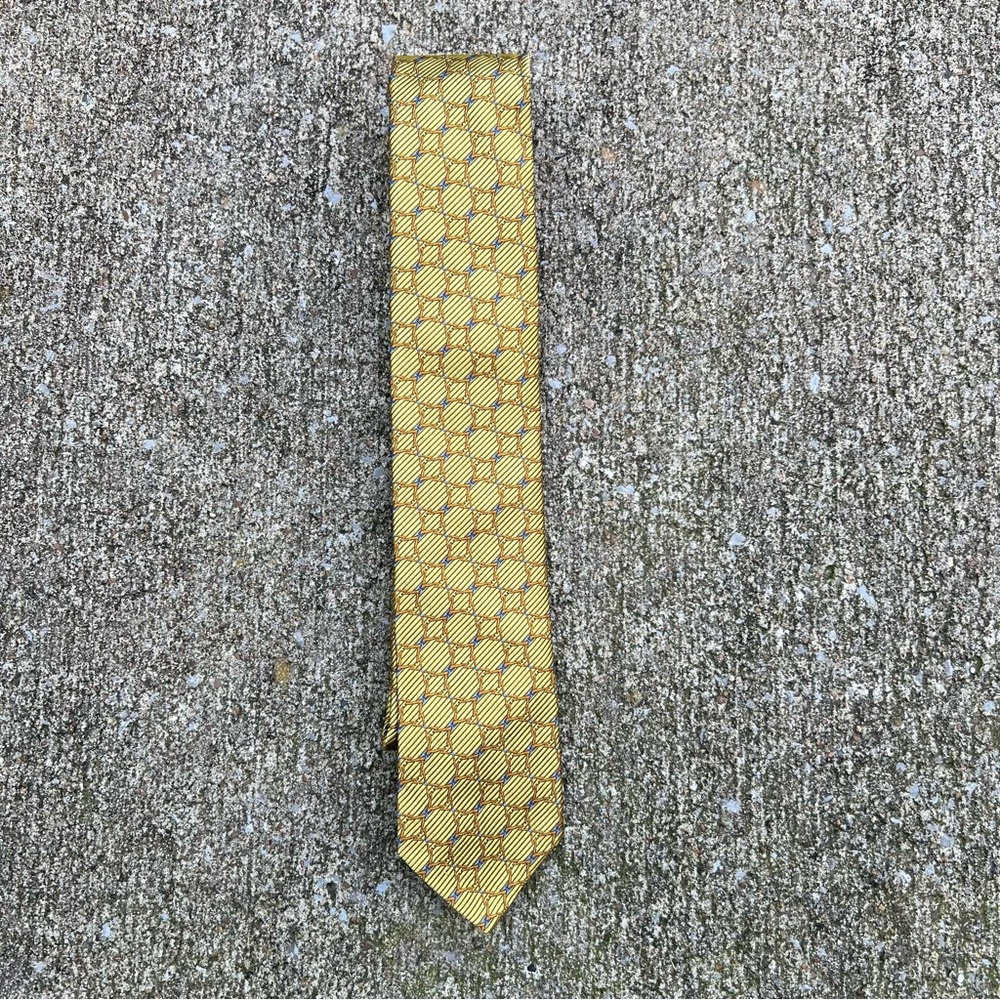 Robert Talbott Seven Fold Silk Tie Numbered 6 of 40 Yellow w/ blue & brown